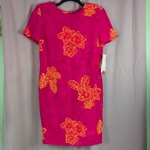 Maggy London Pink Sheath Midi Dress Crew Neck